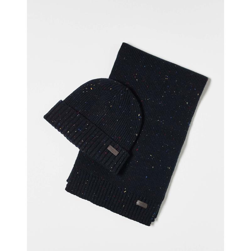 Barbour 男士 配饰 Carlton fleck beanie 丝巾礼品套装(海军蓝)