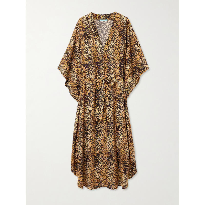 Melissa Odabash 女士 罩衫 Bonnie 束带豹纹针织土耳其式长衫