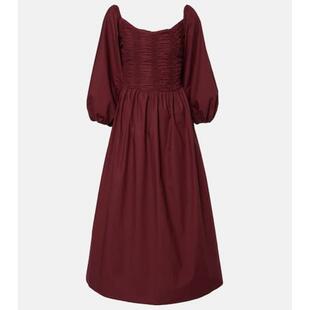 Faithfull the Brand 女士 中长连衣裙 Alma 褶皱棉质长款连衣裙