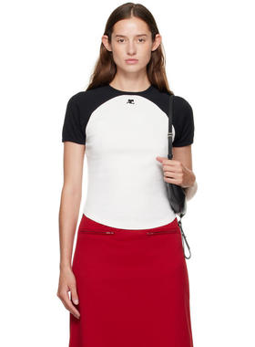 Courrèges 女士 T恤 白色  黑色 Circle Contrast T 恤