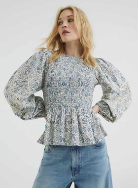 River Island 女士 上衣 “” 抽褶长袖上衣(蓝色)