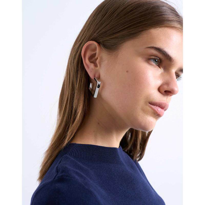 Topshop 女士 耳环 Perry 防水不锈钢方形黑色晶石镶嵌耳环(银色)