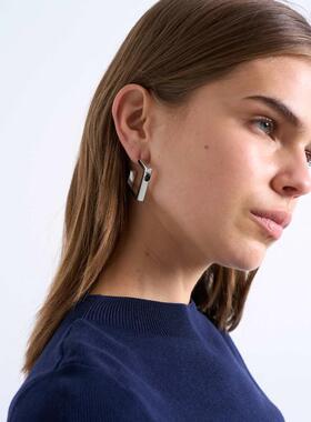 Topshop 女士 耳环 Perry 防水不锈钢方形黑色晶石镶嵌(银色)