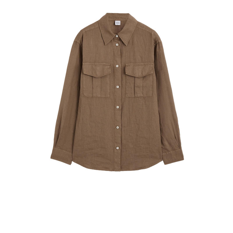 Aspesi 女士 SS25 衬衫 棕色纽扣口袋衬衫
