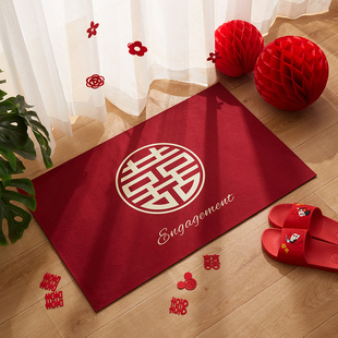 饰红地毯婚礼用品大全 结婚地垫喜庆入户门脚垫卧室门口婚房布置装