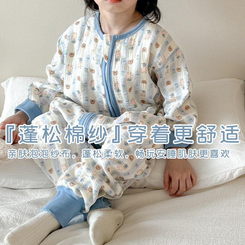 儿童连体睡衣男童恐龙纯棉纱布春秋款宝宝睡袋春夏季两岁男孩夏天