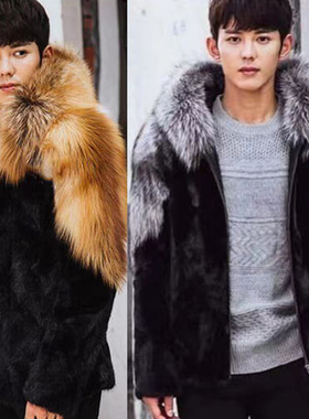2023秋冬男士水貂毛裘皮连帽外套时尚气质轻奢皮草大衣保暖毛毛衣