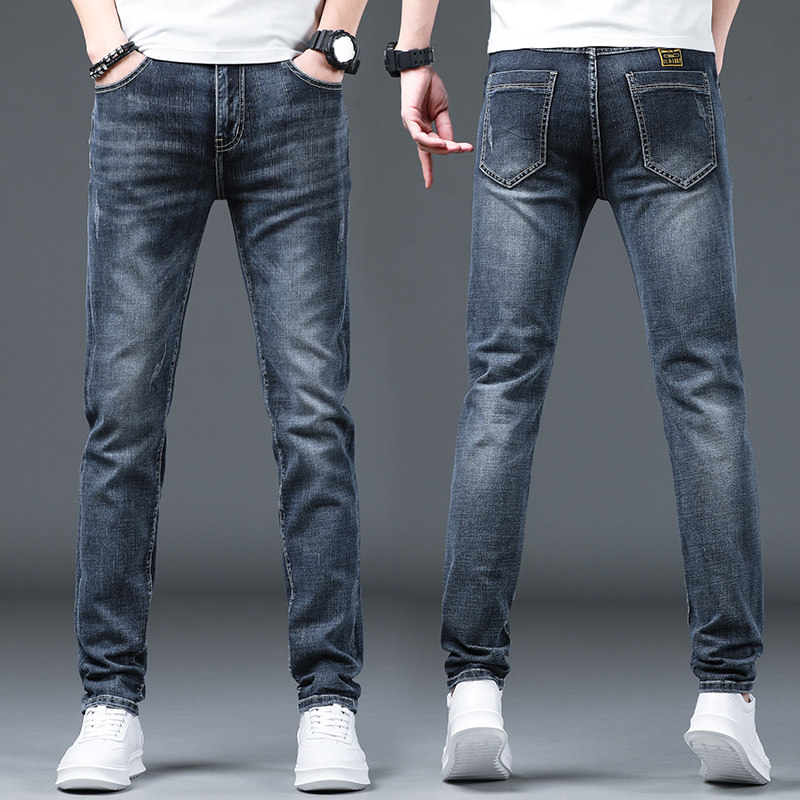 休闲自如 显腿长 春夏薄款水洗小脚牛仔裤男直筒修身休闲百搭裤子