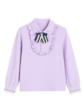 LAVI儿童polo衫长袖t恤衫春秋薄款童装2024新款女孩打底衫弹力棉