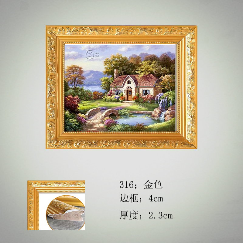 欧式手绘油画沙发背景墙客厅饭厅装饰画美式花园风景酒店山水挂画图片