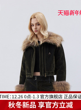 EDGII 2025AW新品牛仔植绒毛领皮草羽绒外套短款皮毛一体派克服