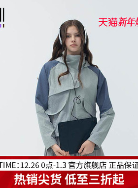 EDGII 2024AW新品拼色连帽运动外套女修身拉链防风休闲经典时尚