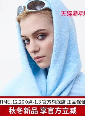 EDGII 2025AW新品刺绣连帽围巾保暖防寒加厚可围可披时尚围脖