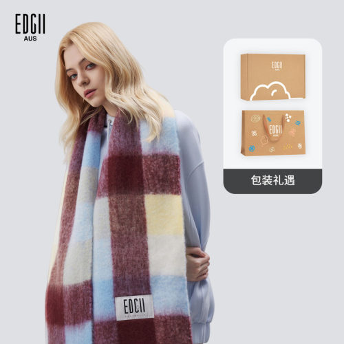 EDGII棉花糖羊毛格纹围巾赠礼盒