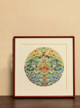 南京云锦福鹤挂画玄关客厅中式国风卧室高档艺术品装饰画祈福祝寿