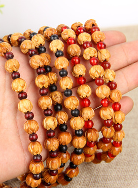 桃木手串莲花佛珠手链男女桃木文玩莲花珠子多圈随身护身饰品项链