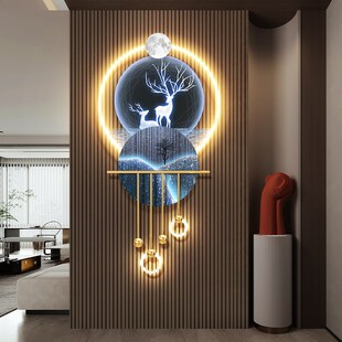 轻奢招财鹿入户门玄关格栅装饰挂件抽象客厅电视背景墙发光壁画灯