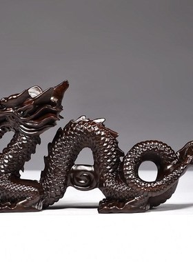 黑檀木质五爪龙摆件实木雕刻龙生肖龙家居办公Q开业装饰红木工艺