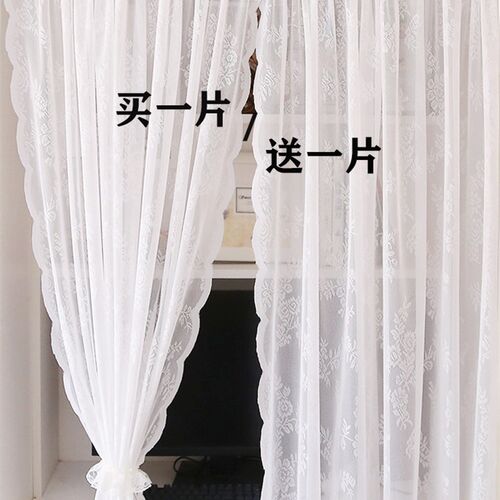白色蕾丝纱帘免打孔韩式绣花魔术贴厨F房隔断飘窗卧室门帘窗帘客