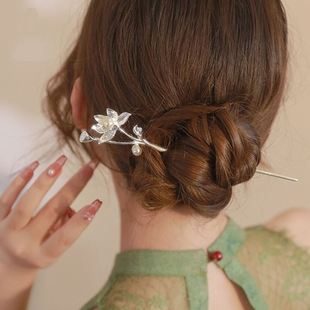 清泠莲花~新中式珍珠盘发发簪女中国风清冷花朵簪子简约现代发钗