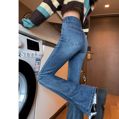 复古微喇牛仔裤秋季女装2024新款高腰弹力显瘦小个子拖地喇叭裤子