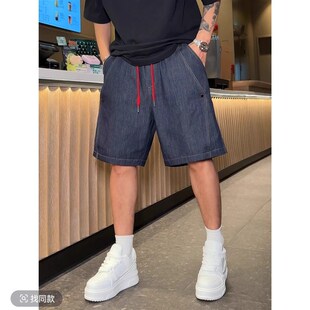 【语乐服饰】542拼网透气短裤夏季薄款牛仔短裤直筒棉布中裤