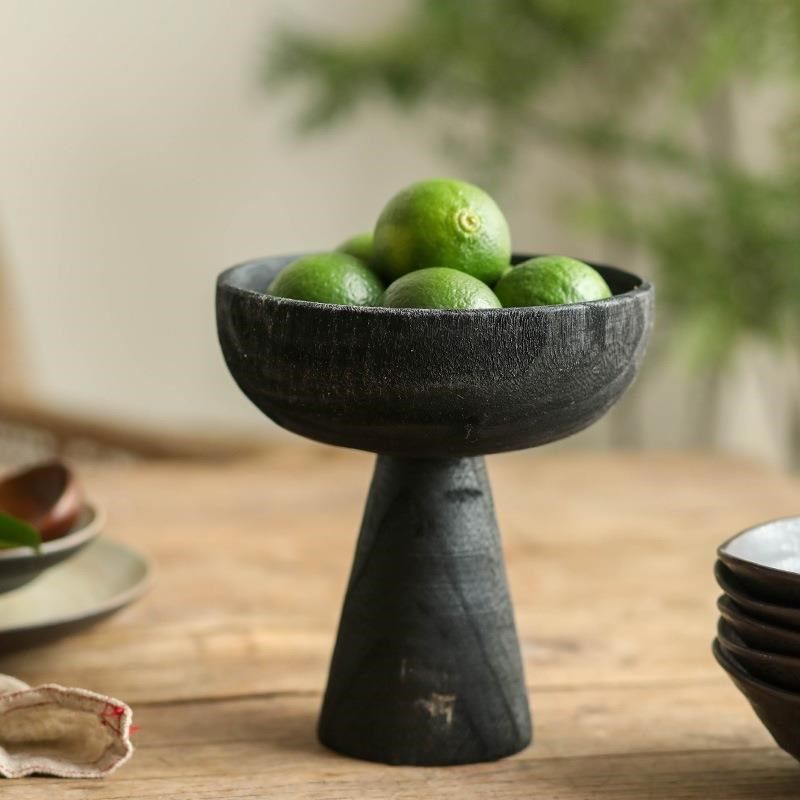 侘寂风黑色高脚小果盘复古做旧实木托盘果篓民宿家用装饰软装摆件,家居饰品,果盘/果篓,淘宝优惠券,粉丝福利购,淘宝优惠卷