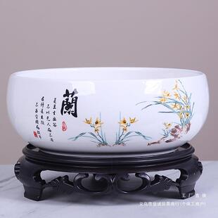 大号铜钱草花盆陶瓷水仙花盆睡莲碗莲绿萝无孔金钱水培盆画册式