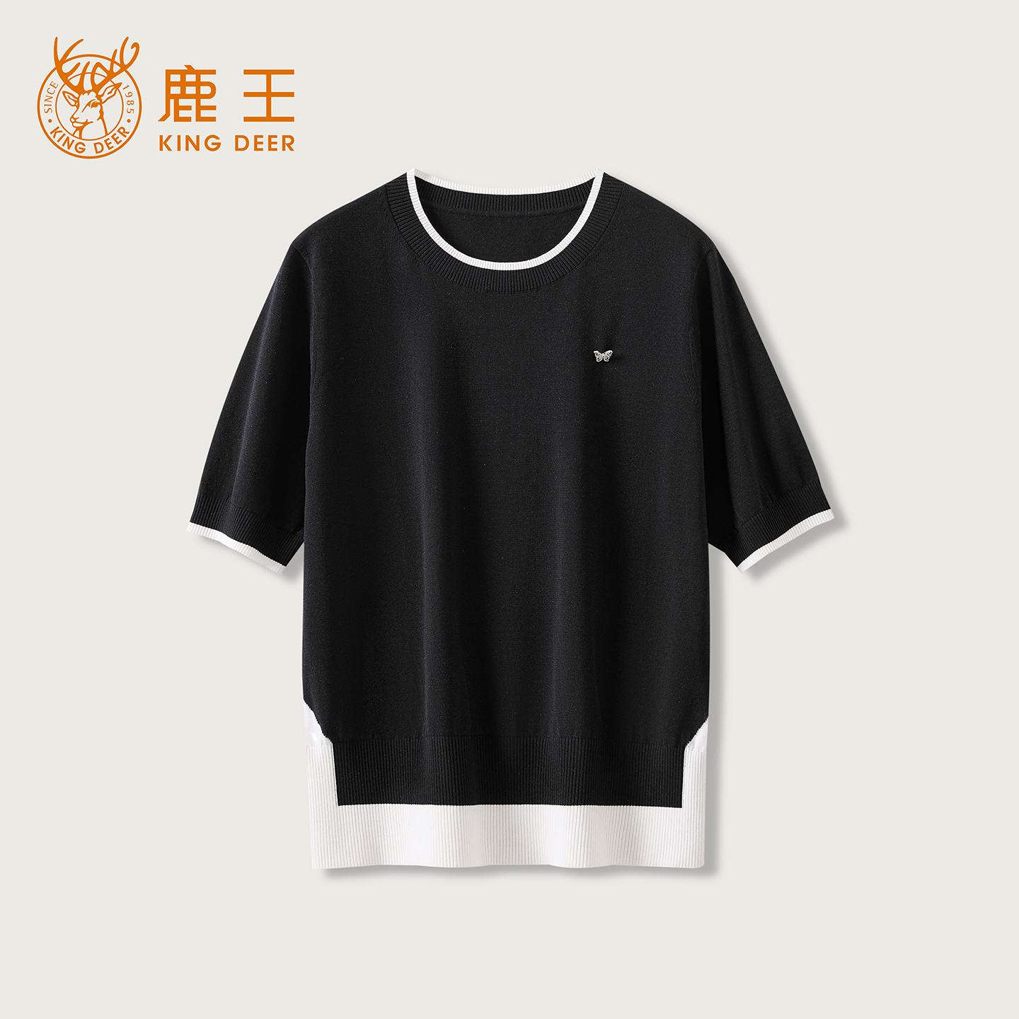 King Deer/鹿王25夏季新款针织桑蚕丝女式圆领短袖针织衫体恤