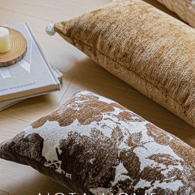 中古风腰枕法式轻奢枕套车载长条B枕新家软装棕色抱枕民宿酒店靠