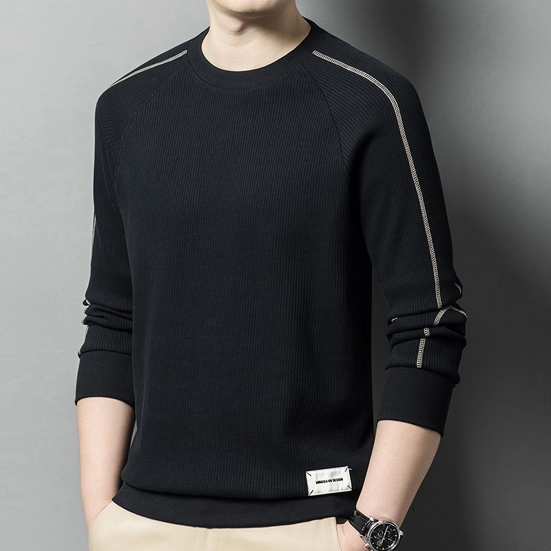 男士长袖T恤圆h领卫衣2023新款秋装厚体恤春秋衣无领插肩袖打底衫