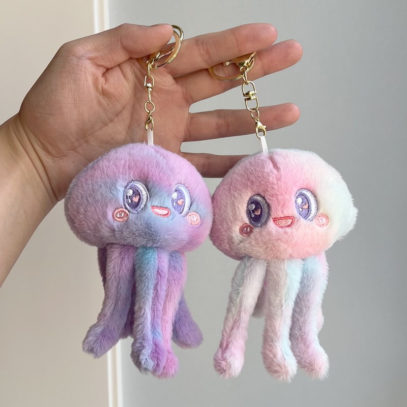 可爱超萌小水母毛绒公仔钥匙扣卡通情侣包挂件Q男女生小玩偶包挂