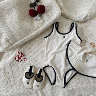 女宝宝白色游泳衣儿童连体泳 洋气韩版 女童时髦泳衣20j23夏季 新款