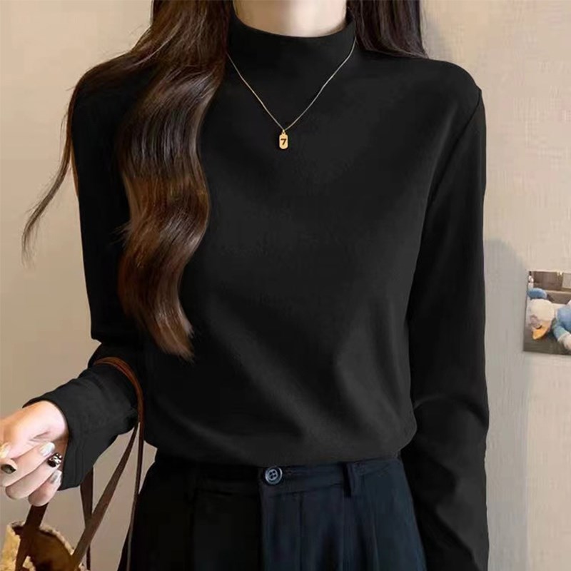 半高领双面德绒内搭打底衫女秋冬季D新款保暖修身显瘦洋气长袖上