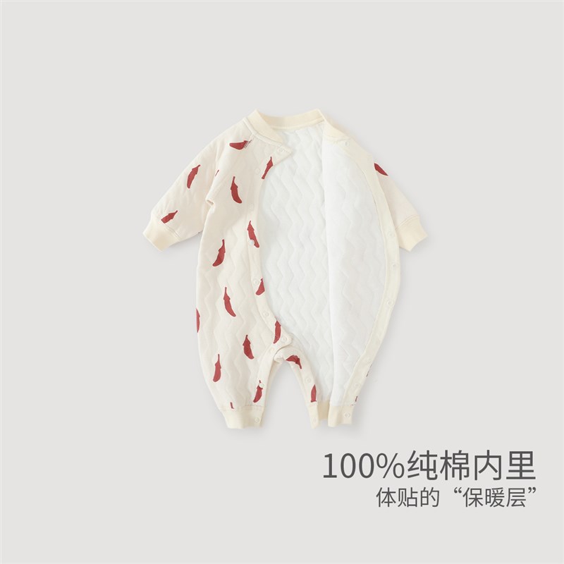 百天宝宝衣服秋冬季夹丝加厚保暖初生儿新年哈P衣新生婴儿儿连体