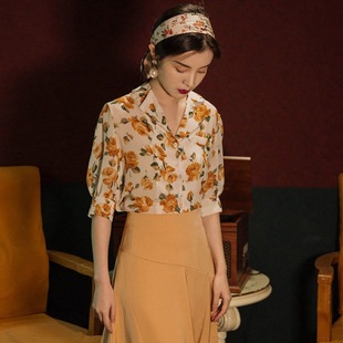 港风复古女装80年代雪纺衫艺w术生裙子连衣裙套装碎花衬衫上衣chi