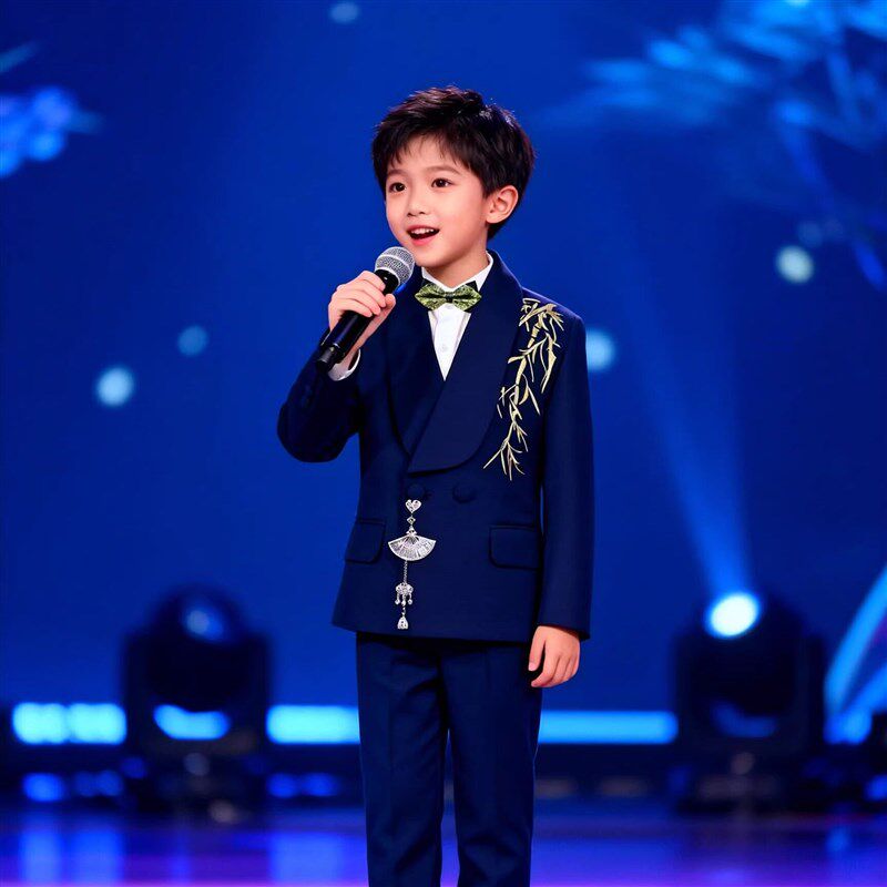 男童西装套装h新中式刺绣中国风潮流唐装儿童主持人礼服表演出服
