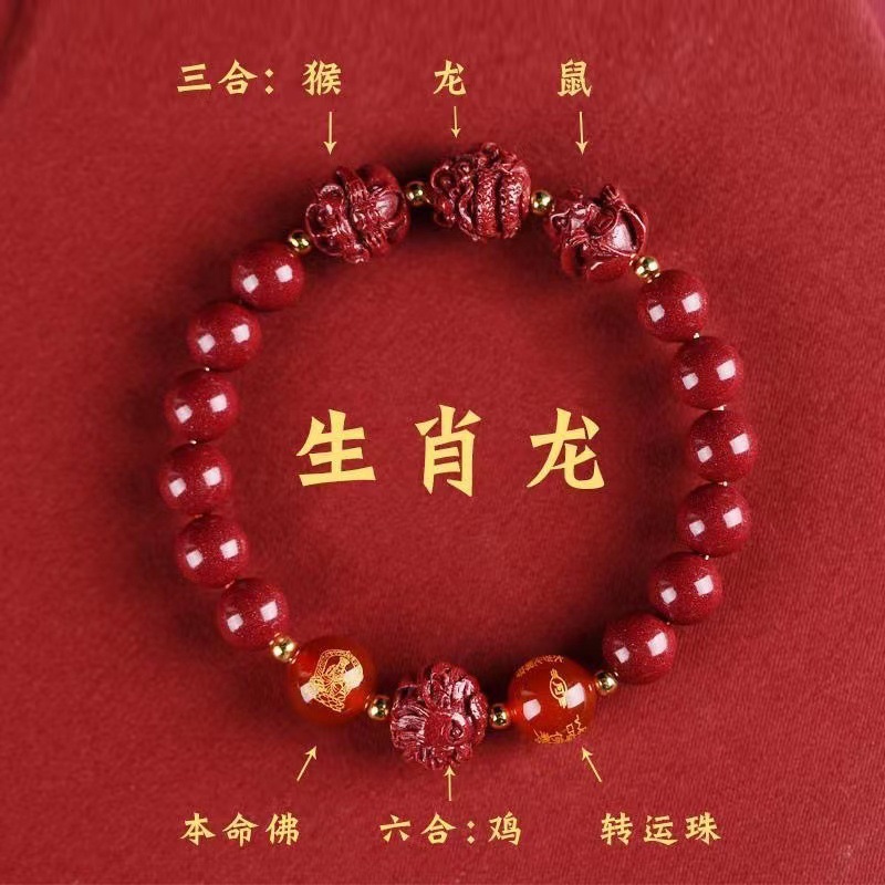 2024新款三合六合朱砂手链本命佛手串转运珠十二生肖化解手绳饰品