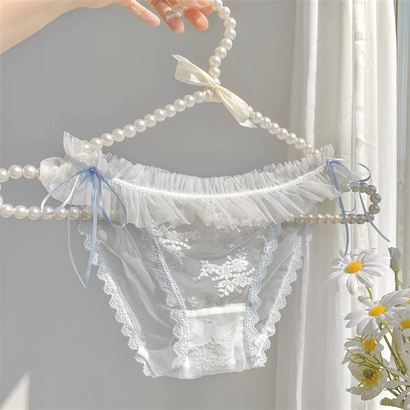 纯白奶盐~斩甜系网纱性感蕾丝内裤女夏季薄款低腰纯棉裆三角裤