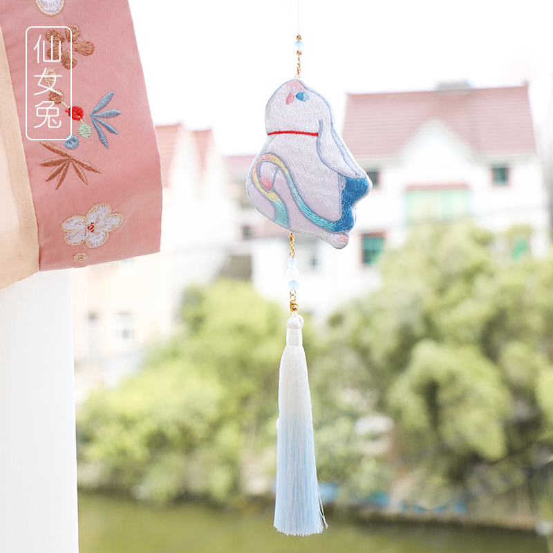 中秋月兔香囊随身佩戴女古风刺绣香包布袋挂脖香袋车挂件汉服配饰