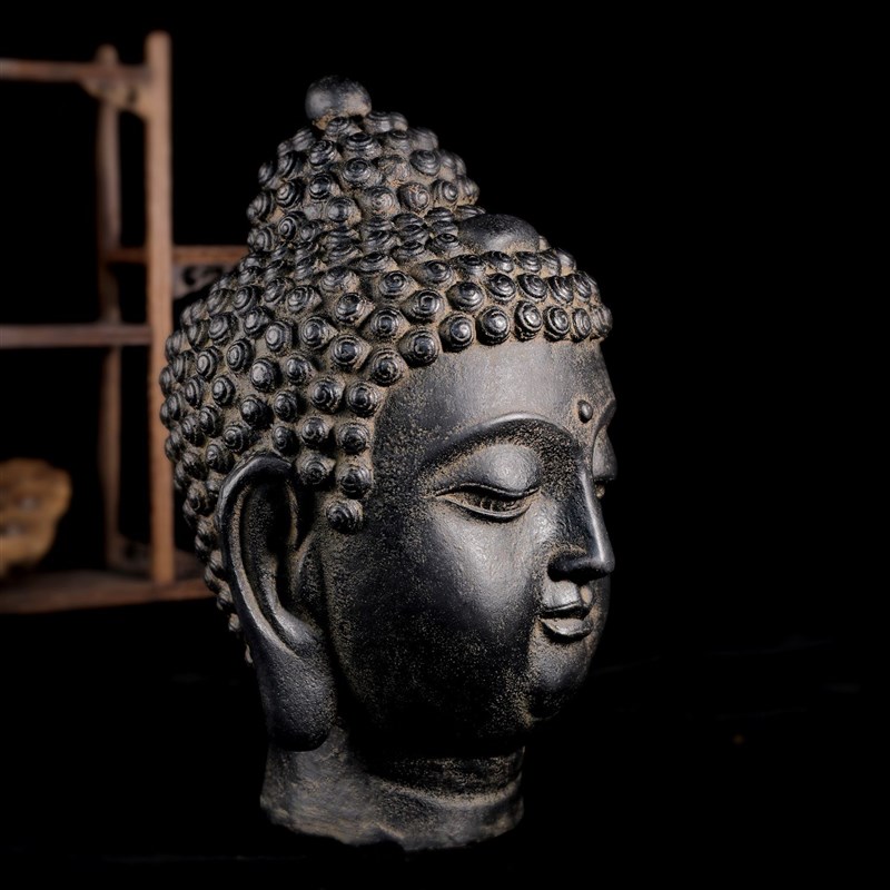 手工仿古做旧佛首禅意摆件玄关客厅家居软装小佛头