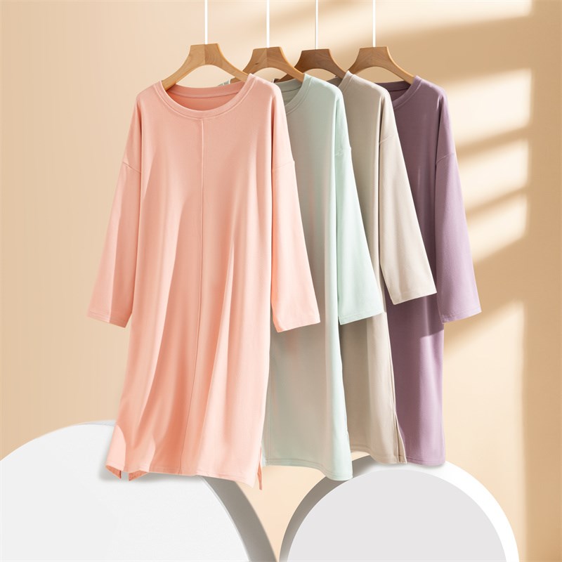 秋冬德绒中长款加绒女睡衣长袖连衣裙睡裙家居服裙子妈妈装打底裙