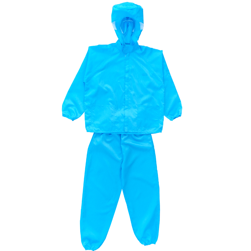 无尘服连帽分体服带帽子有口袋男女静电衣工作服蓝白防尘服防护服