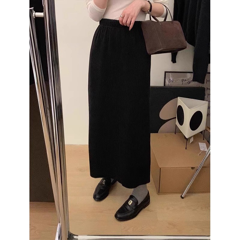 米白色灯芯绒大码显瘦半身裙女秋冬新款胖mm高腰直筒中长款A字裙