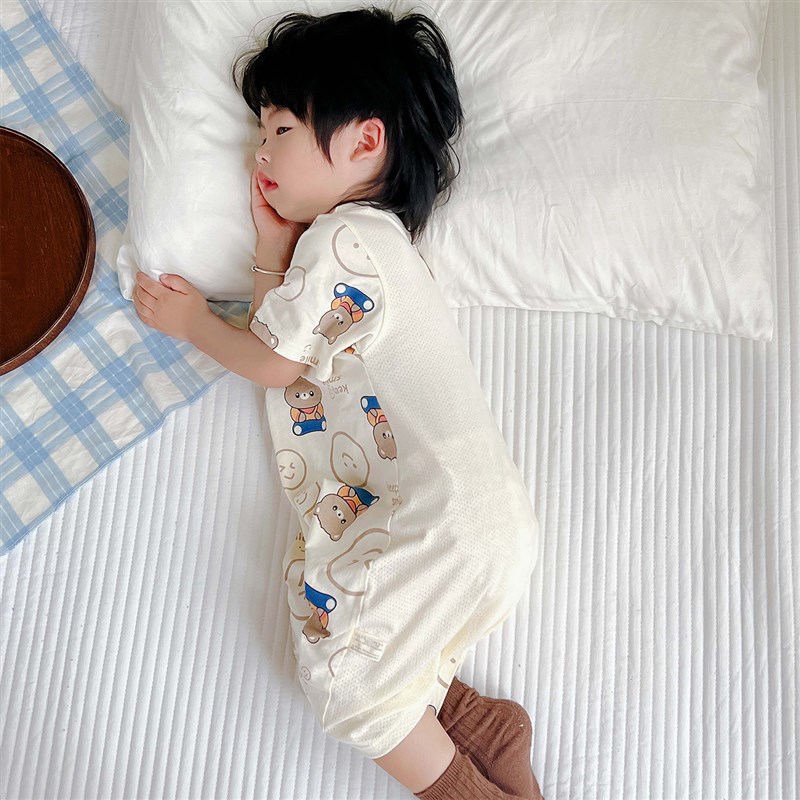 睡袋儿童夏季薄款纯棉婴儿护肚防踢被宝宝连体睡衣男童夏款家居服