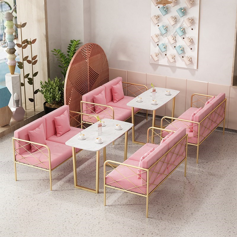 奶茶店桌椅组合轻奢铁艺清吧甜品店咖啡厅酒吧靠墙卡座沙发休闲