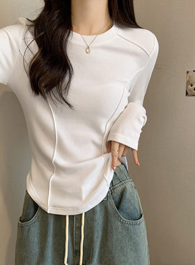 白色长袖打底衫女秋冬内