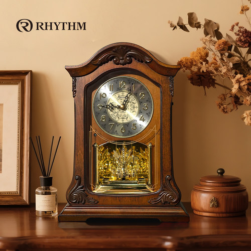 RHYTHM丽声进口实木台式石英钟