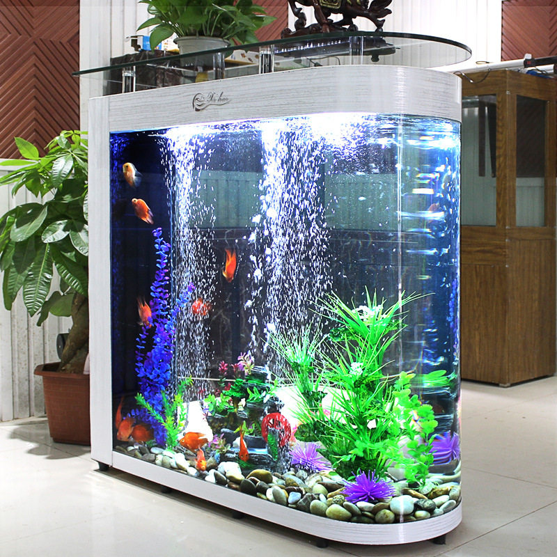 大型屏风客厅隔断生态子弹头金鱼缸水族箱中小型超白玻璃热弯缸