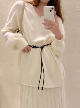 黑色细皮绳腰带女百搭